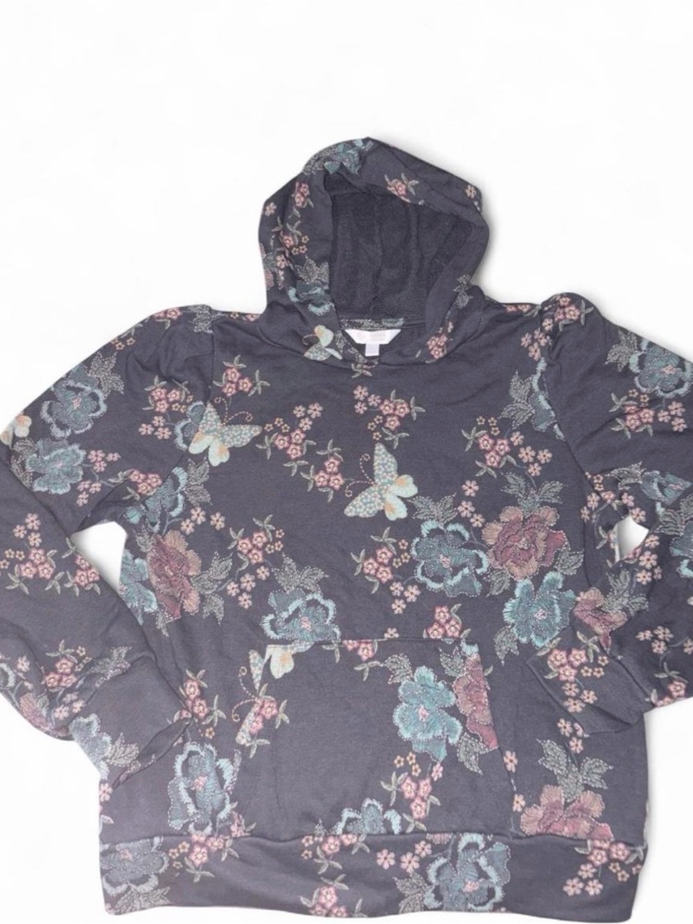 LC Lauren Conrad Charcoal Floral & Butterfly Hoodie